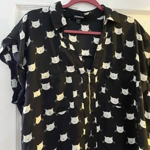 Cat print, zipper front, Express Blouse